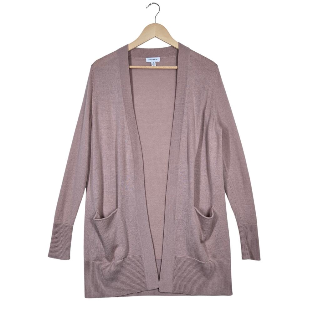Nordstrom Every Day Cardigan XS Mauve Dusty Rose Longline Merino Wool Blend